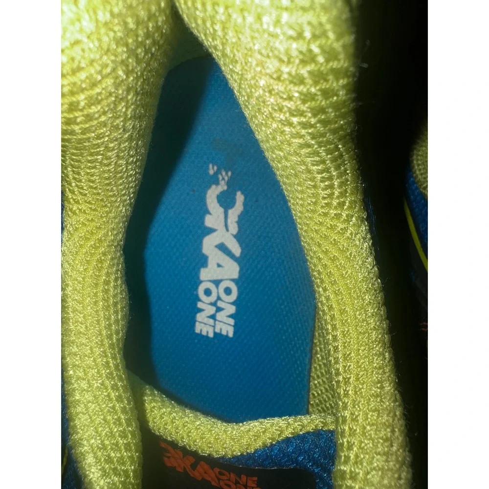 Hoka One One Clifton 3 Mens 10.5 Blue‎ Red Orange Running Shoes 1012046 BRON
